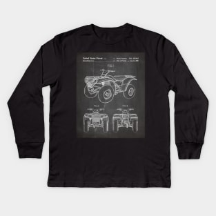 Atv Quad Bike Patent - Off-Roader Motorsports Fan Art - Black Chalkboard Kids Long Sleeve T-Shirt